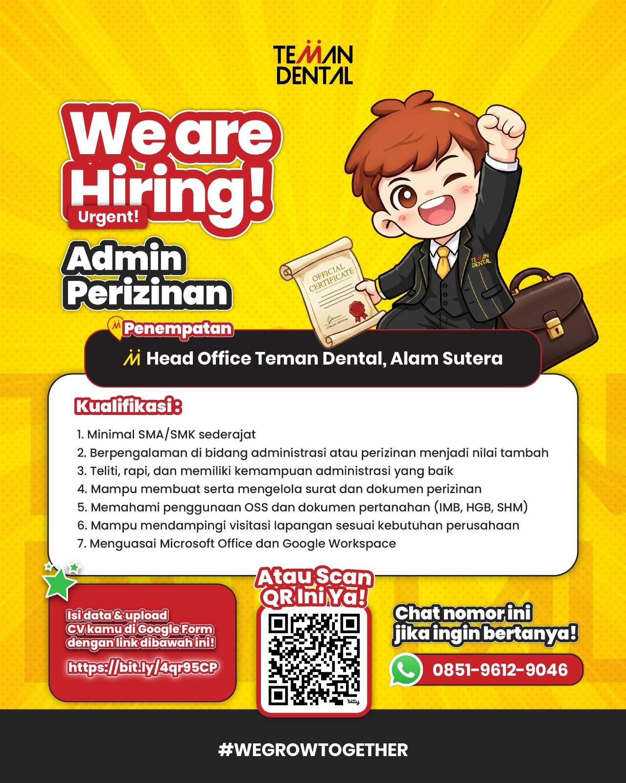 Admin Perizinan Karir Teman Dental